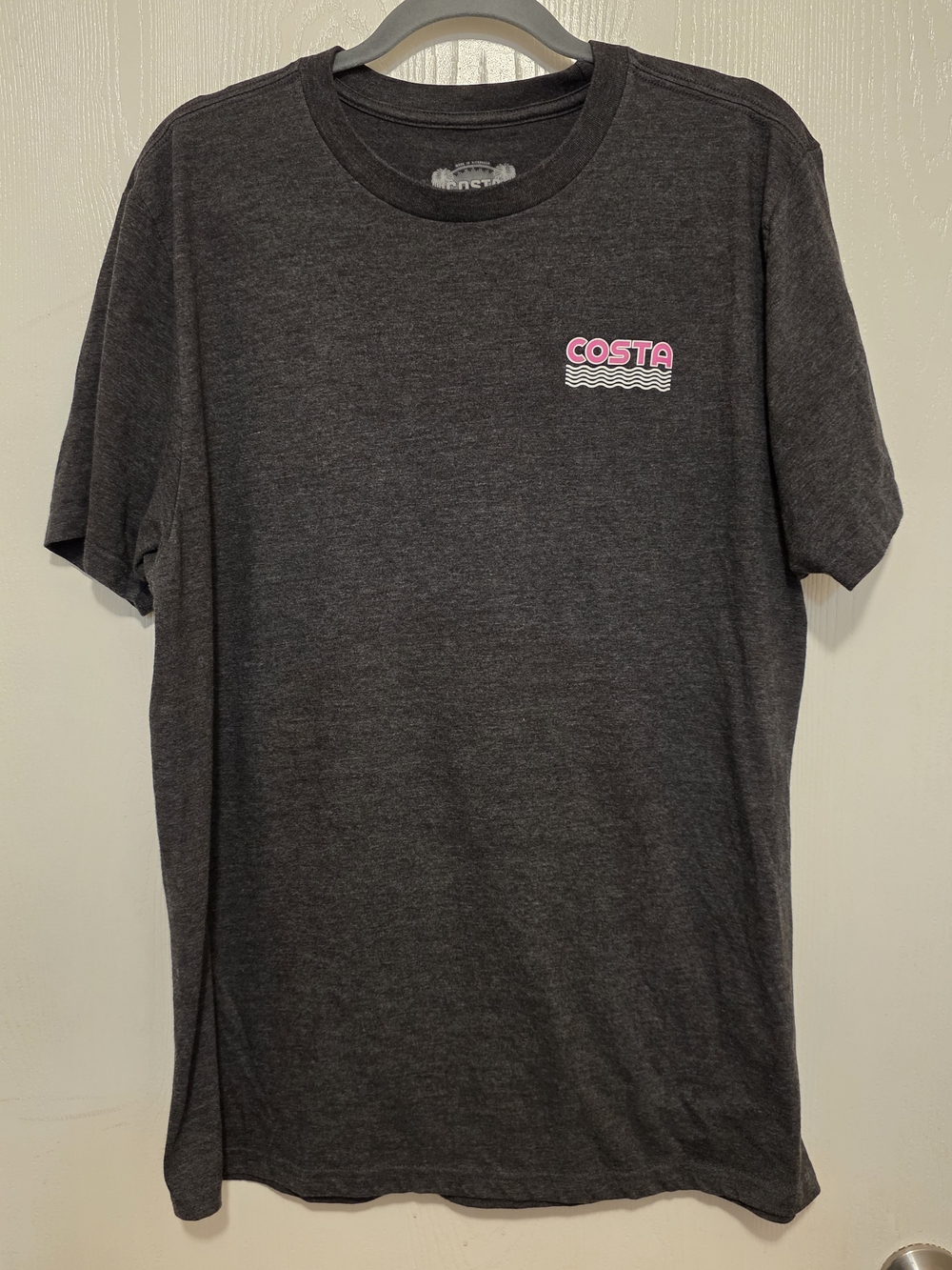 Costa Charcoal Short Sleeve Tee with Pink Logo